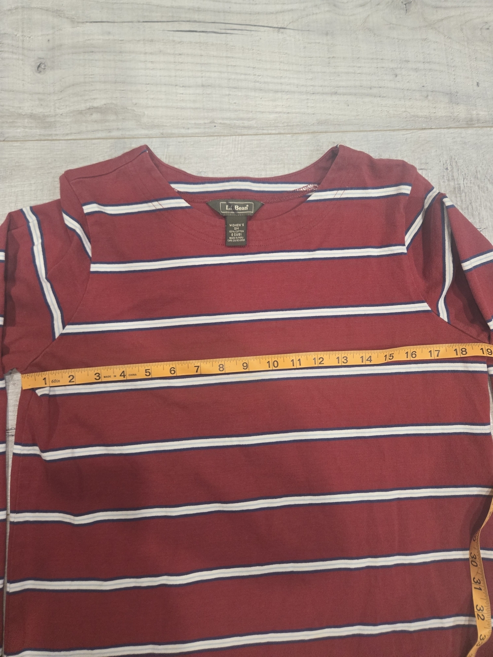 L.L. Bean Red Long-Sleeve Striped Tee with White & Navy Bands - Picture 4 of 6